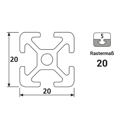 Nut 5 20x20 leicht Technische Zeichnung