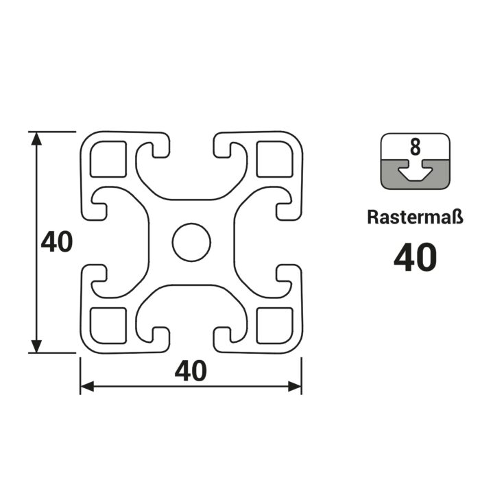 Nut 8 40x40 leicht Technische Zeichnung