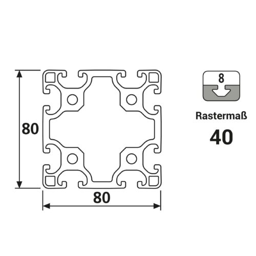 Nut 8 80x80 leicht Technische Zeichnung