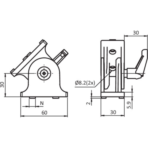 Gelenk 30 x 60 mit Klemmhebel