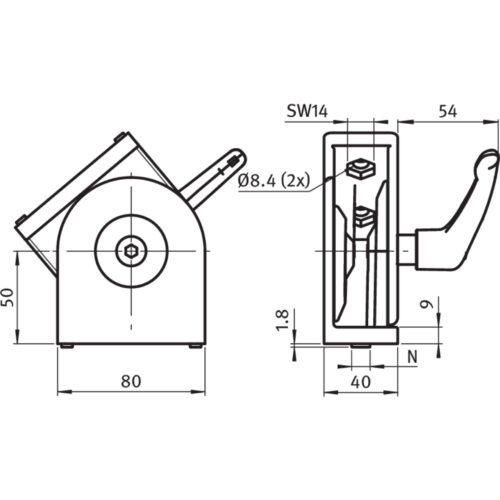Gelenk 40 x 80 mit Klemmhebel