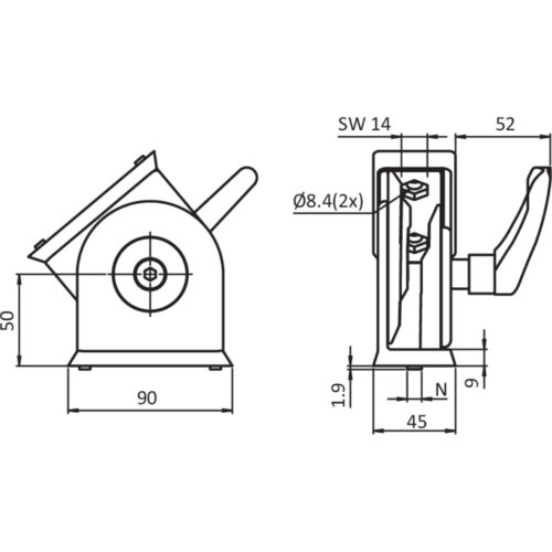 Gelenk 45 x 90 mit Klemmhebel