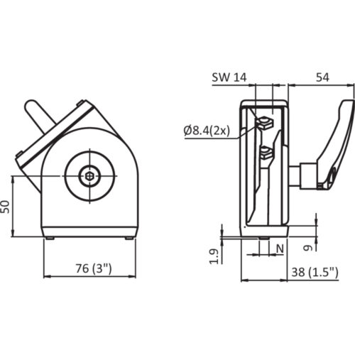 Gelenk 38 x 76 mit Klemmhebel