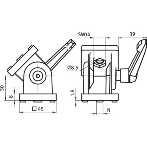 Gelenk ZN 45 mit Klemmhebel