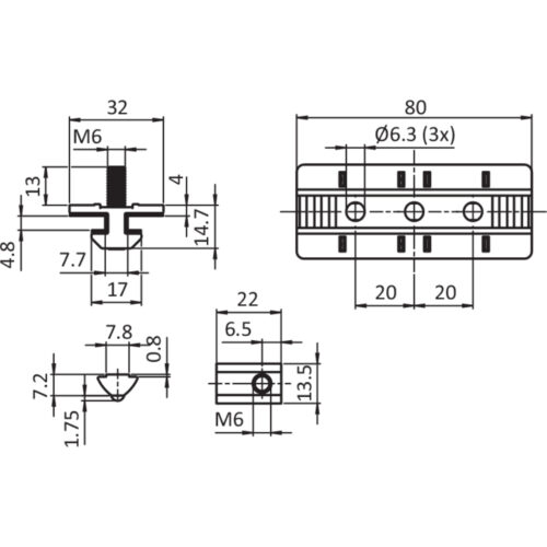 Profilgleiter ZN 40 x 80 Festlager (Set)