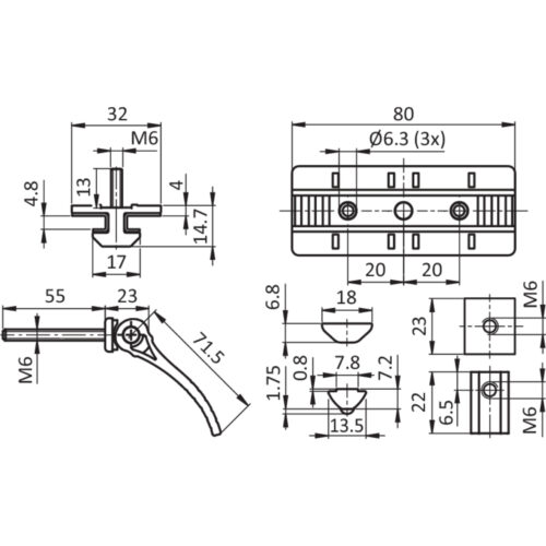 Profilgleiter ZN 40 x 80 Festlager mit Exzenterhebel (Set)
