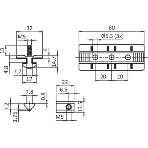 Profilgleiter ZN 40 x 80 Loslager (Set)