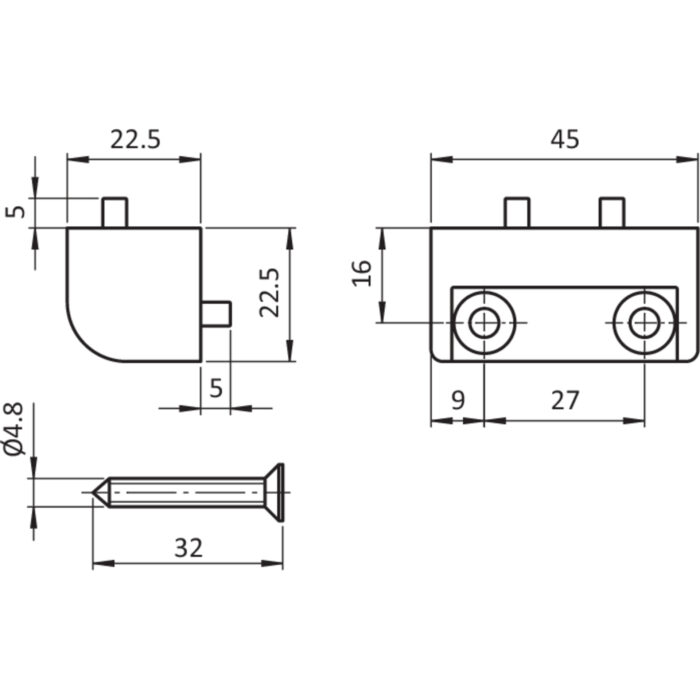 Rahmen-Eckverbinder 22,5 x 45 (Set)