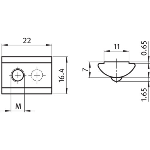 Nutenstein 16,4 x 7,0 mm, einschwenkbar mit Federkugel