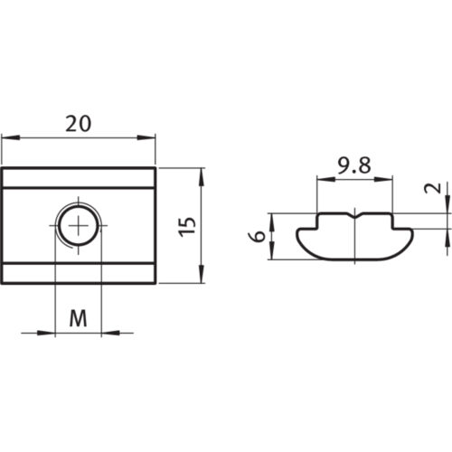 Nutenstein 15,0 x 6,0 mm, einschwenkbar