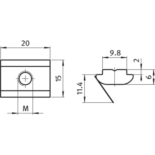 Nutenstein 15,0 x 6,0 mm, einschwenkbar mit Federblech
