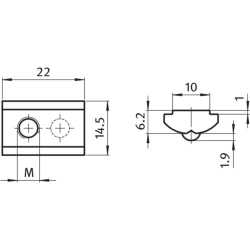 Nutenstein 14,5 x 6,2 mm, einschwenkbar mit Federkugel