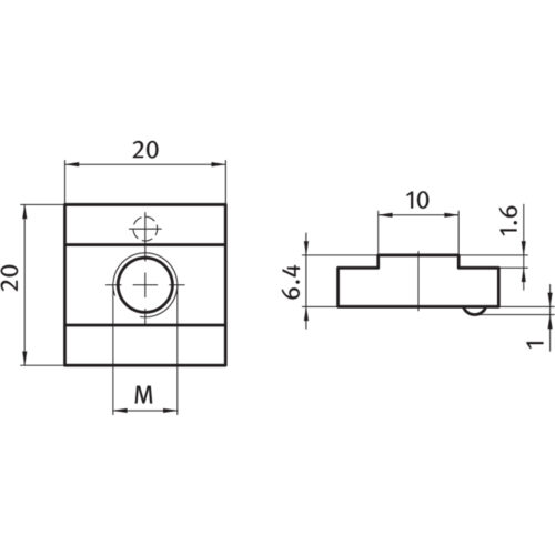 Nutenstein 20,0 x 6,4 mm, mit Federkugel
