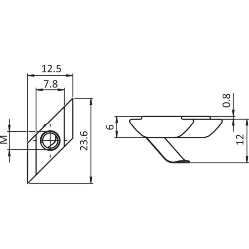 Rhombus-Nutenstein 12,5 x 6,0 mm mit Federblech