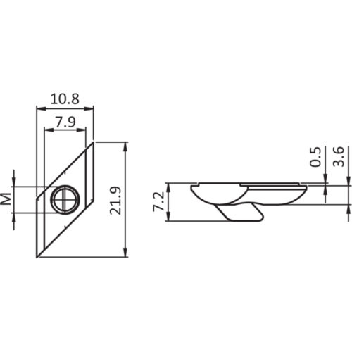 Rhombus-Nutenstein 10,8 x 3,6 mm mit Federblech