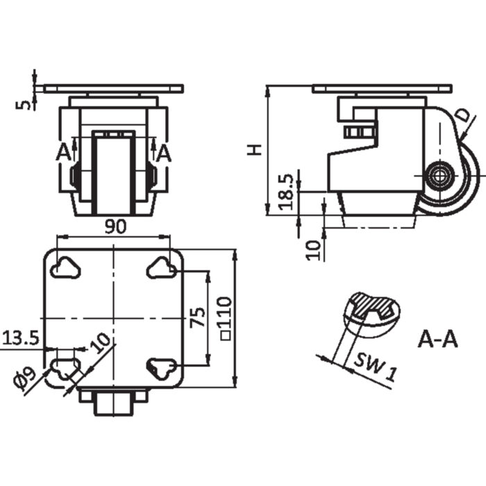 Feststellrolle mit Anschraubplatte 40 / 45