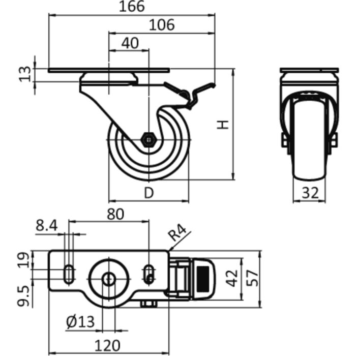 Lenkrolle mit integrierter Anschraubplatte 40 / 45