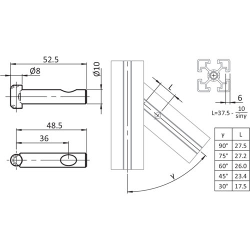 Gehrungsverbinder B 30°-90°, Nut 10