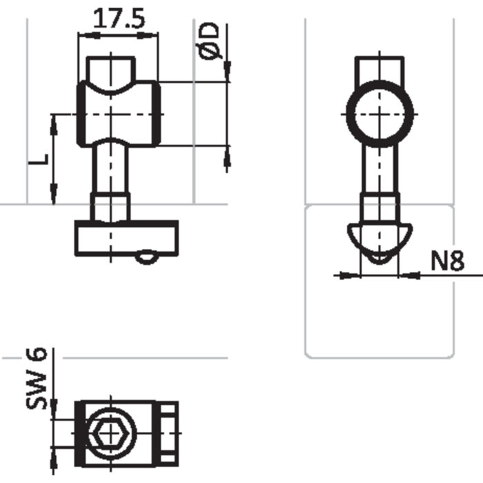 Bolzenverbinder I, Nut 8, einseitig