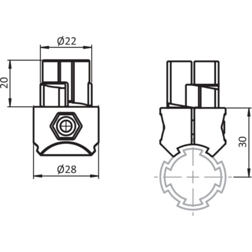 Innenliegender T-Verbinder D28 (Set)