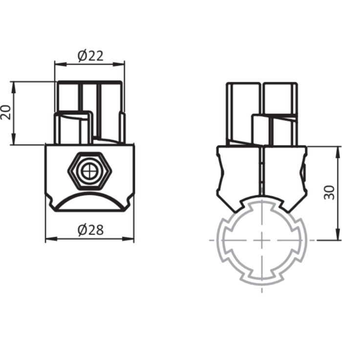 Innenliegender T-Verbinder D28 (Set)