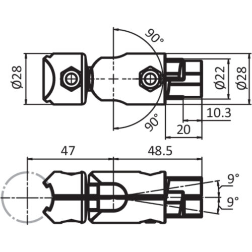 Innenliegender Kugelverbinder D28 (Set)