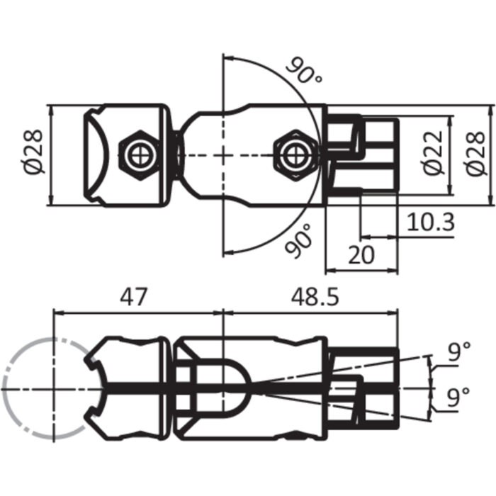 Innenliegender Kugelverbinder D28 (Set)