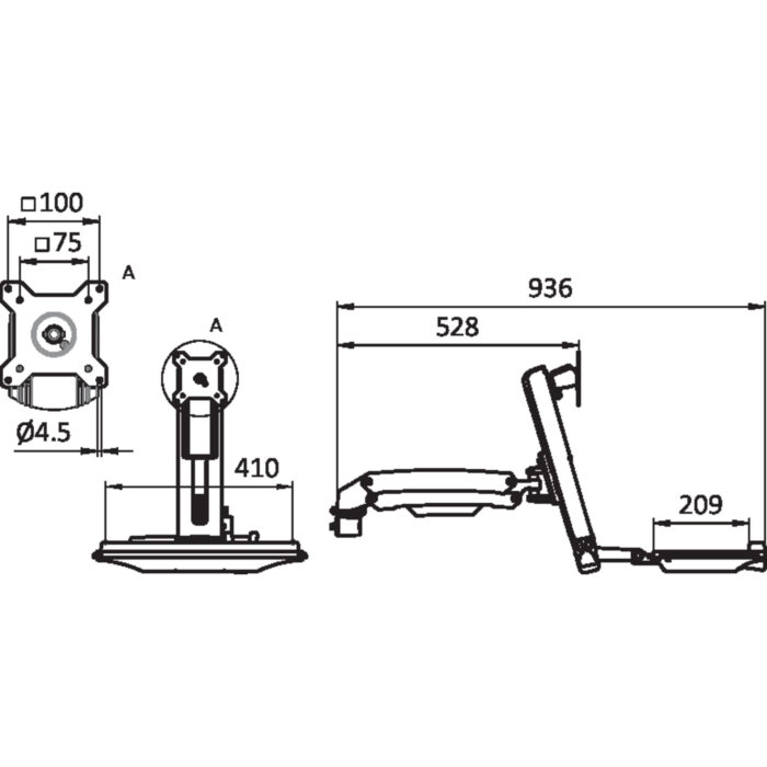 Monitor Arbeitsplatz SIT / STAND 4 Achsen, Profilbefestigung 40 (Set)