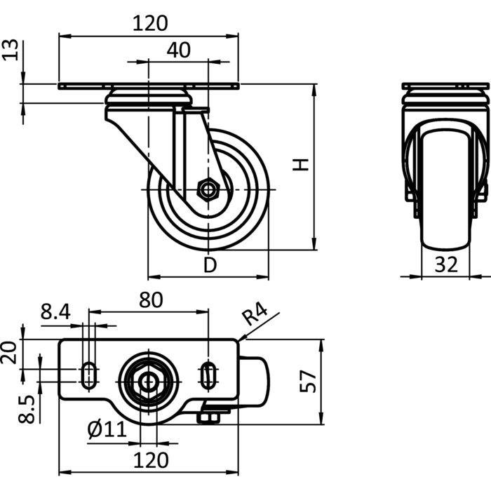 Lenkrolle Ø 80 / 100 / 125 mit Anschraubplatte 40 / 45 – Bild 2