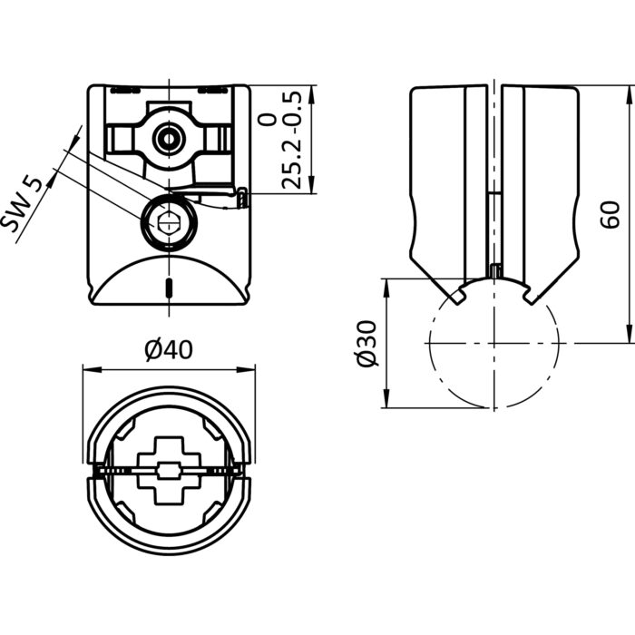 Außenliegender T-Verbinder D30 (Set) – Bild 2