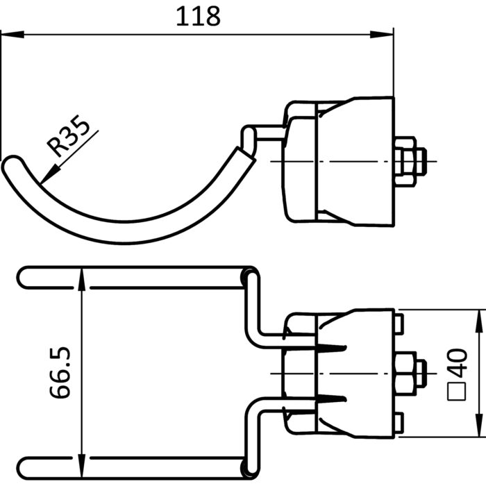 Werkzeug-Doppelhaken FX R35 - 67, gummiert für Profile 40 / 45, Nut 8 / 10 – Bild 2