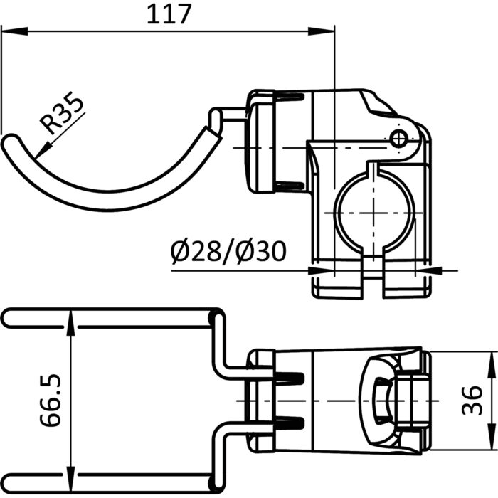 Werkzeug-Doppelhaken FX R35 - 67, gummiert für Rundrohre D28 / D30 – Bild 2