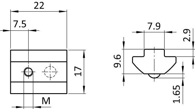 Nutenstein 17,0 x 9,6 mm, mit Federkugel farbig