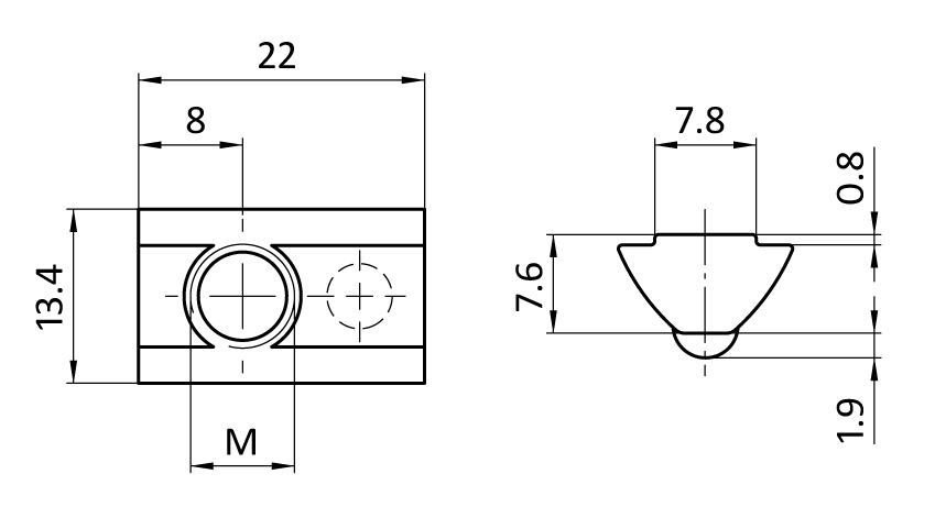 Nutenstein 13,4 x 7,6 mm, einschwenkbar mit Federkugel farbig